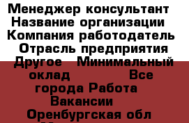 Менеджер-консультант › Название организации ­ Компания-работодатель › Отрасль предприятия ­ Другое › Минимальный оклад ­ 35 000 - Все города Работа » Вакансии   . Оренбургская обл.,Медногорск г.